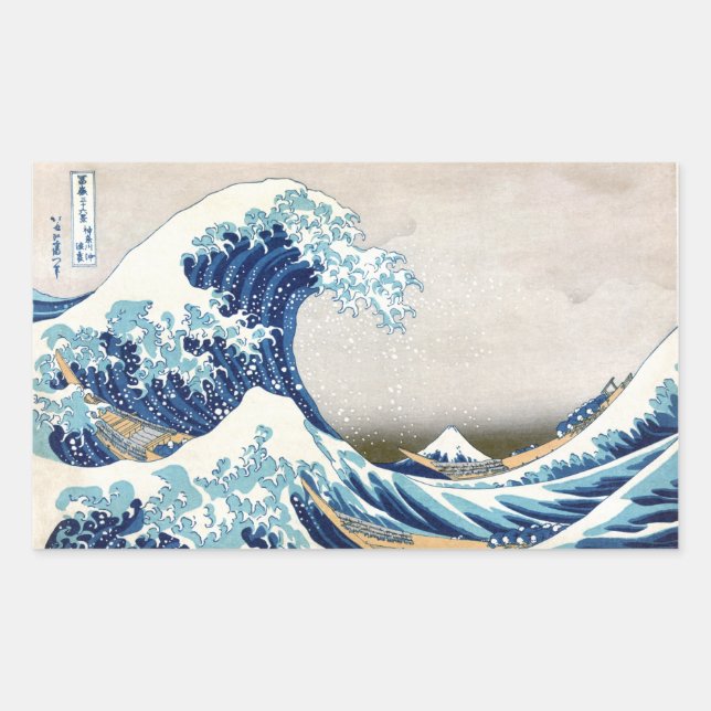 Great Wave Off Kanagawa Hokusai japanische Fine Ar Rechteckiger Aufkleber (Vorderseite)