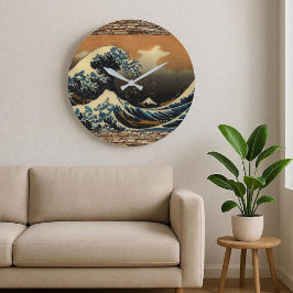 Great Wave Off Kanagawa Japanese Ukiyo-e Art Große Wanduhr