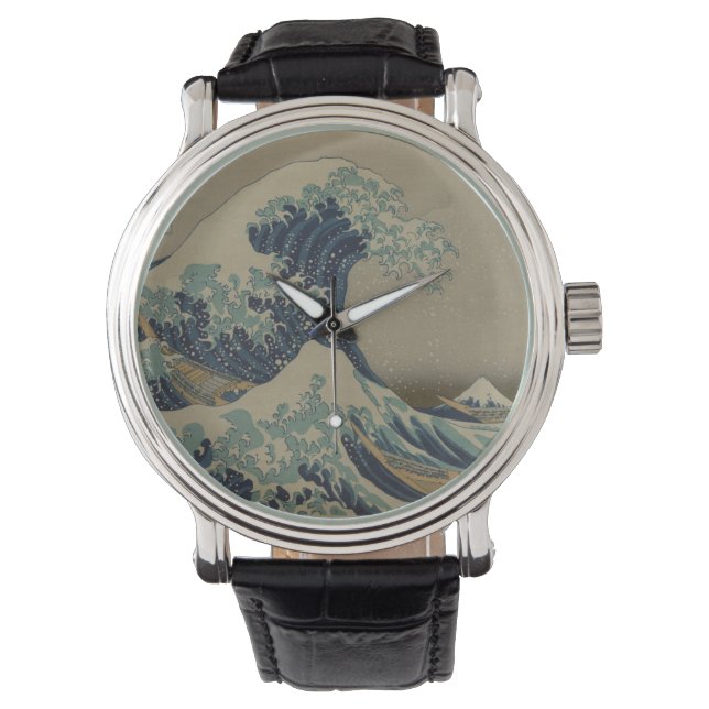 Great Wave Off Kanagawa Japanisch Vintage Kunst Armbanduhr (Vorderseite)