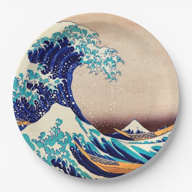 Great Wave Off Kanagawa Japanisch Vintage Kunst Pappteller (Vorderseite)