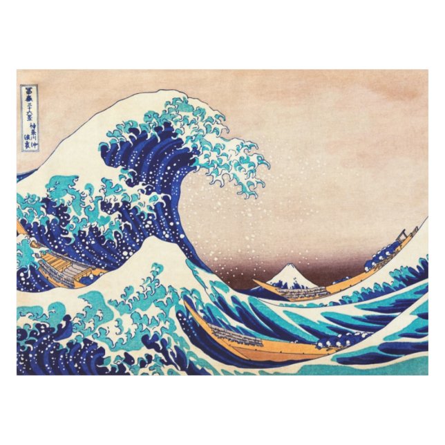 Great Wave Off Kanagawa Japanisch Vintage Kunst Tischdecke (Vorderseite (Horizontal))