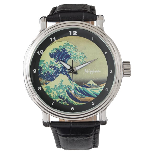 Great Wave Off Kanagawa & japanische Kunst /Japan Armbanduhr (Vorderseite)