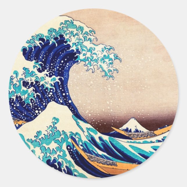 Great Wave Off Kanagawa Japanischer Holzblock Prin Runder Aufkleber (Vorderseite)