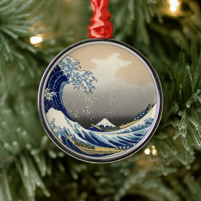 Great Wave Off Kanagawa & Mount Fuji Japan Sea Ornament Aus Metall (Baum)
