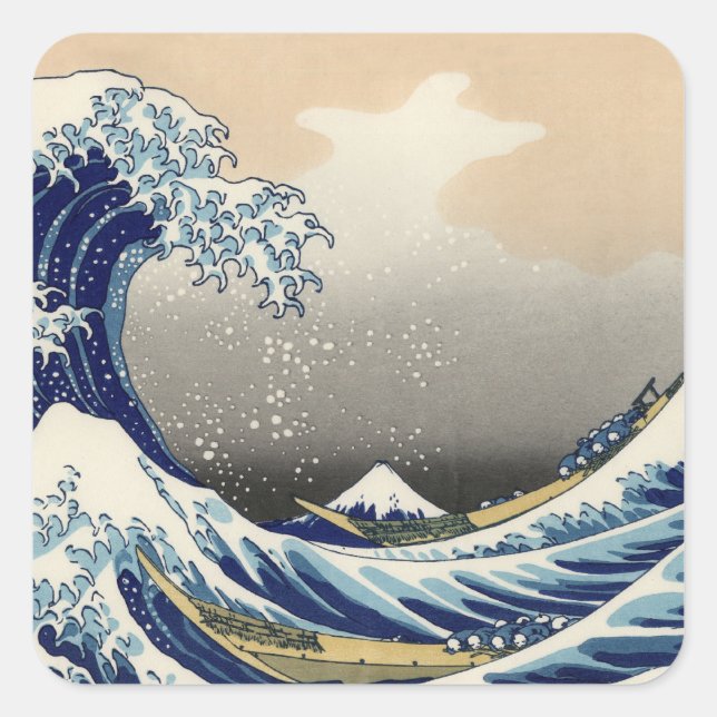 Great Wave Off Kanagawa & Mount Fuji Japan Sea Quadratischer Aufkleber (Vorderseite)