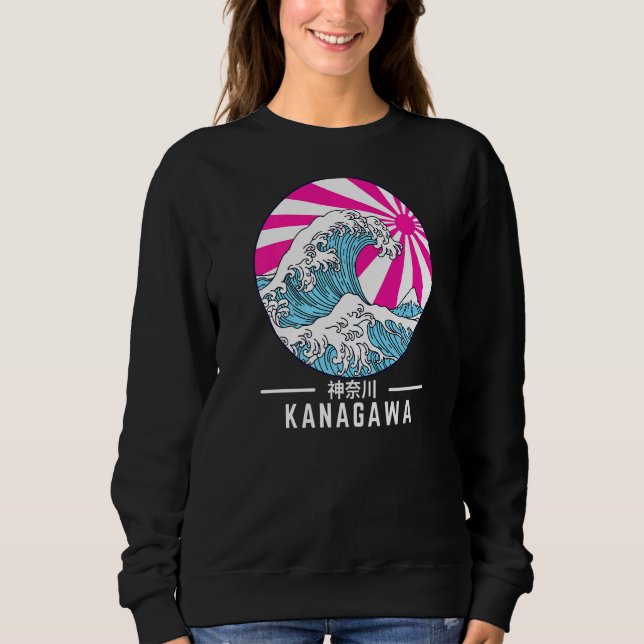 Great Wave Off Kanagawa Vaporwave Glitch Ästhetik Sweatshirt (Vorderseite)