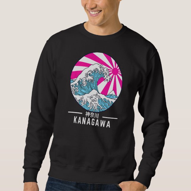 Great Wave Off Kanagawa Vaporwave Glitch Ästhetik Sweatshirt (Vorderseite)