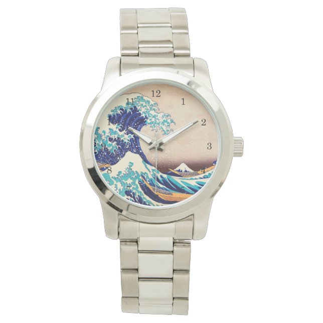 Great Wave Off Kanagawa Vintage japanische Kunst Armbanduhr (Vorderseite)