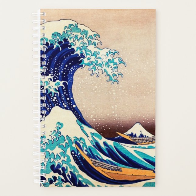 Great Wave Off Kanagawa Vintage japanische Kunst Planer (Vorderseite)