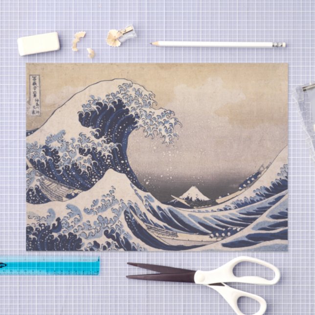 Great Wave Off the Coast of Kanagawa by Hokusai Seidenpapier (Handwerk)
