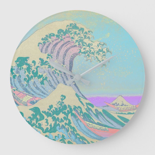 Great Wave Pastel Clock Große Wanduhr (Vorderseite)