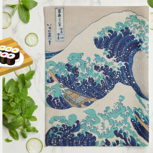 "Great Wave" Vintage japanische Art Hokusai Geschirrtuch (Fresh and elegant, this "Great Wave" by Hokusai kitchen towel will add style to your meals!)