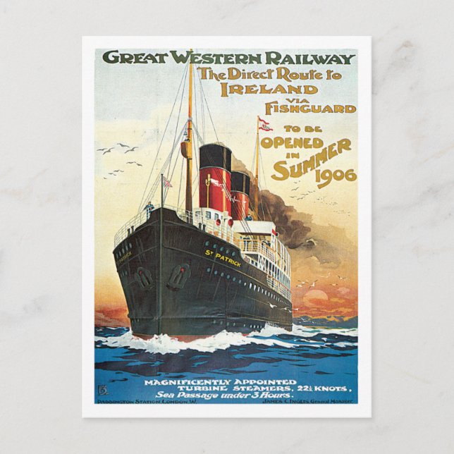 Great Western Railway Ireland Ship Postkarte (Vorderseite)