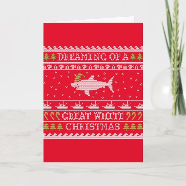 Great White Christmas Funny Ugly Sweater Red Card Feiertagskarte (Vorderseite)