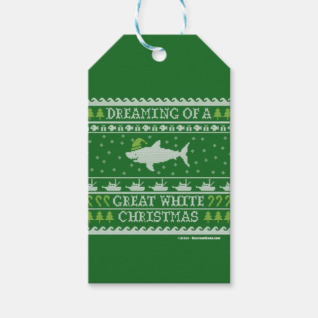 Great White Christmas Green Ugly Sweater Geschenkanhänger (Vorderseite)