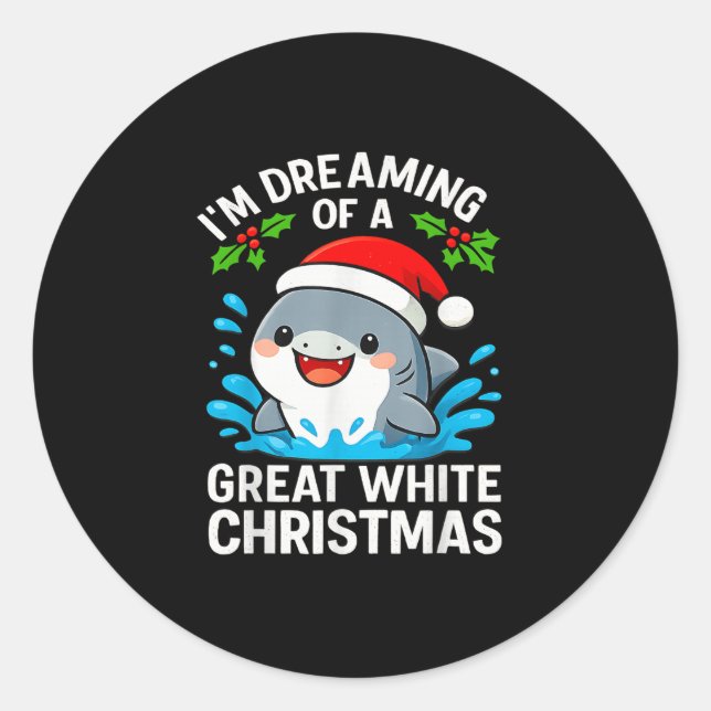 Great White Christmas Shark Funny Santa Holiday Pu Runder Aufkleber (Vorderseite)
