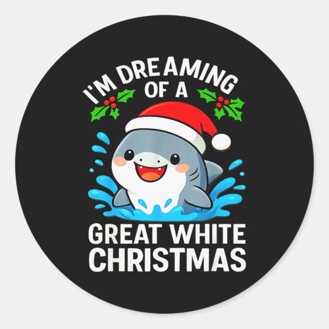 Great White Christmas Shark Funny Santa Holiday Pu Runder Aufkleber (Vorderseite)