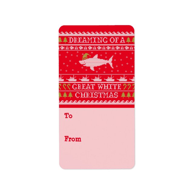 Great White Christmas Ugly Sweater Geschenketikett Adressaufkleber (Vorne)