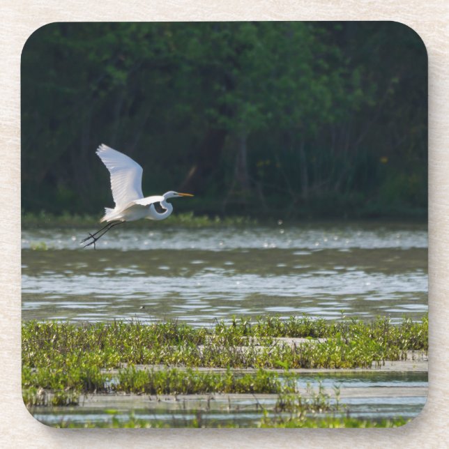 Great White Egret Flying Getränkeuntersetzer (Vorderseite)