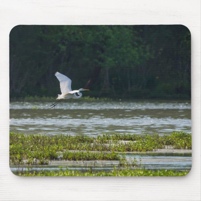 Great White Egret Flying Mousepad (Vorne)