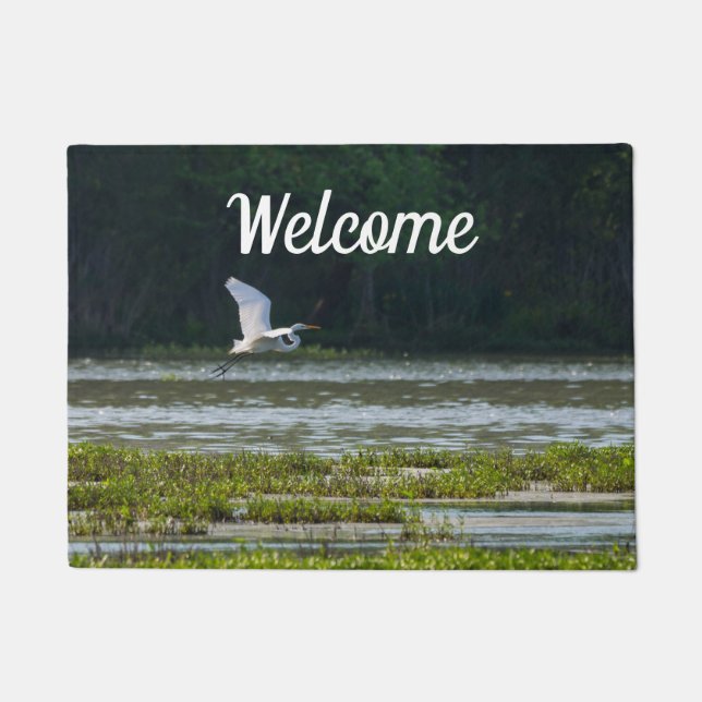 Great White Egret Flying Welcome Doormat Fußmatte (Vorderseite)