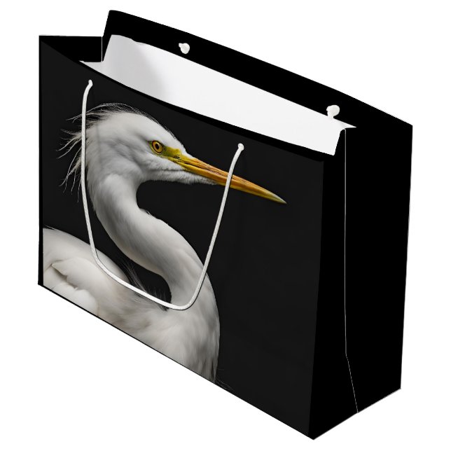 Great White Egret Portrait II Große Geschenktüte (Vorderseite Schrägansicht)