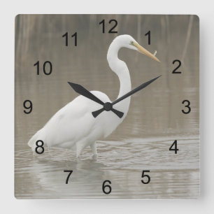 Great White Egret Quadratische Wanduhr