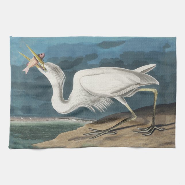 Great White Heron Audubon Bird Wildlife Painting Geschirrtuch (Horizontal)