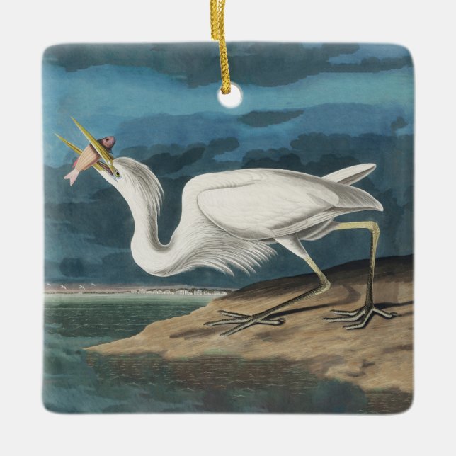 Great White Heron Audubon Bird Wildlife Painting Keramikornament (Vorderseite)