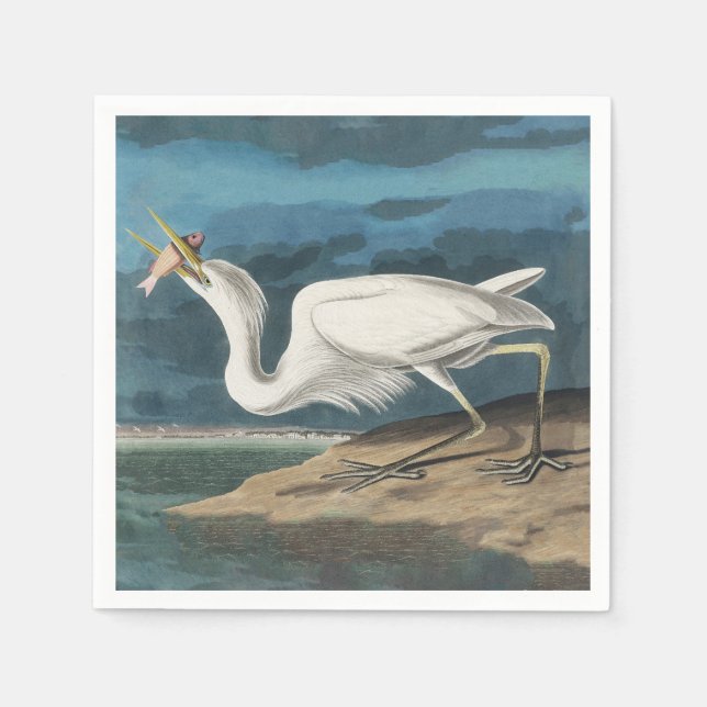 Great White Heron Audubon Bird Wildlife Painting Serviette (Vorderseite)