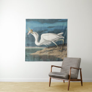 Great White Heron Audubon Bird Wildlife Painting Wandteppich