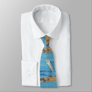 Great White Heron Bird Blue Shoreline Mens Krawatt Krawatte