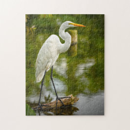 Great White Heron on a Log Animal Fotografy Puzzle