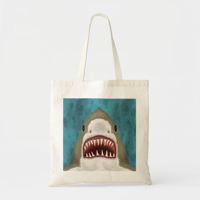 Great White Shark Attack Funny Fish Nautical Beach Tragetasche (Vorne)