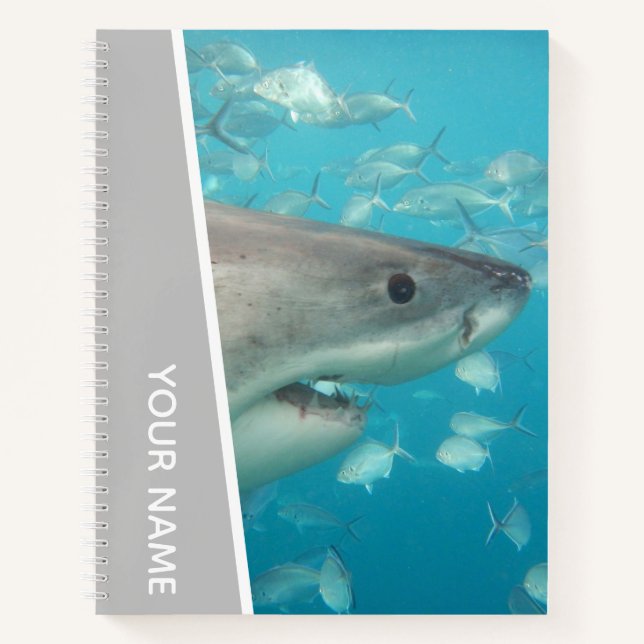 Great White Shark Australia Ocean Theme, Silver Notizbuch (Vorderseite)