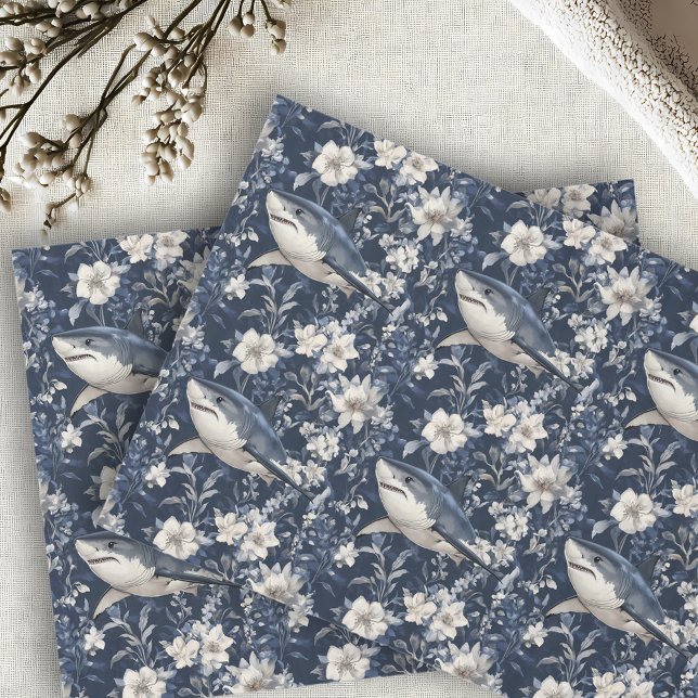 Great White Shark Floral Flowers  Seidenpapier (Von Creator hochgeladen)