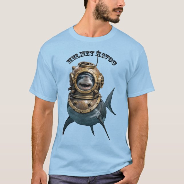 Great White Shark Inside of a Diving Helmet URM T-Shirt (Vorderseite)