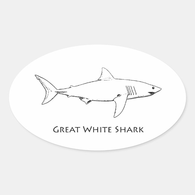 Great White Shark (Line Art) Ovaler Aufkleber (Vorderseite)