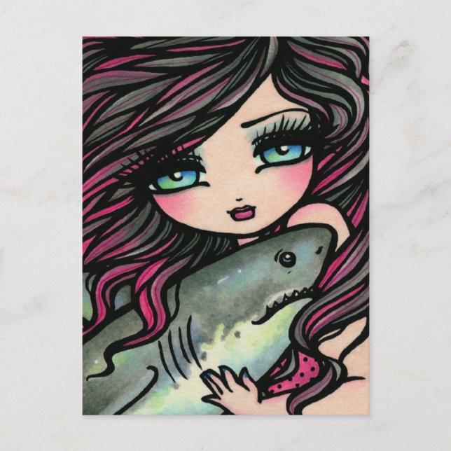 Great White Shark Mermaid Fantasy Art Postkarte (Vorderseite)