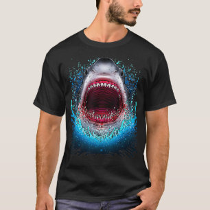 Great White Shark Open Mouth Teeth Beach Ocean Ani T-Shirt