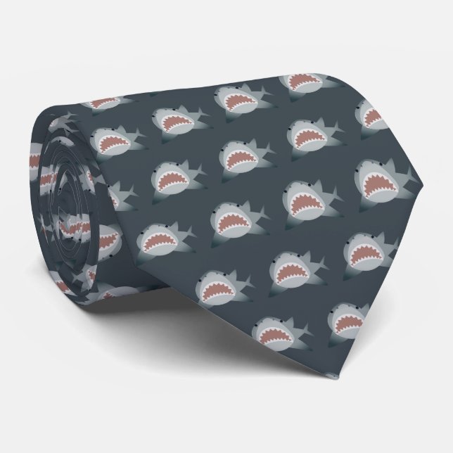 Great White Shark Pattern Navy Blue Krawatte (Gerollt)