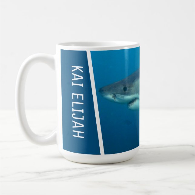 Great White Shark Personalisiert Dark Blue Large Kaffeetasse (Links)
