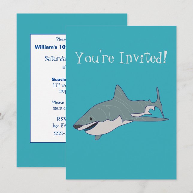 Great White Shark Swimming Illustration Geburtstag Einladung (Vorne/Hinten)