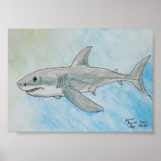 Great White Shark Watercolor Poster
