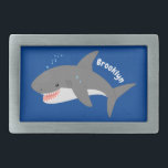 Great white shire Happy Cartoon Illustration Rechteckige Gürtelschnalle<br><div class="desc">Ein glücklicher,  hungriger großer weißer Hai schwimmt im Ozean. Gezeichnet in niedlichen Cartoon-Illustrationsstil für einen lustigen Tag!</div>