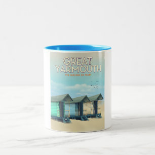 Great Yarmouth Strandhütte Reiseplakat Zweifarbige Tasse