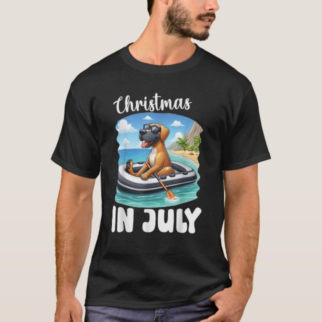GREATDANE Dog on Inflatable Boat Merry Christmas i T-Shirt (Vorderseite)