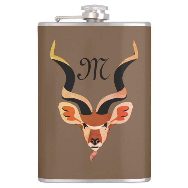 Greater Kudu Antelope Monogram Flachmann (Vorderseite)