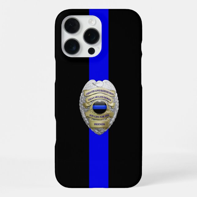 Greater Love Police Badge Thin Blue Line iPhone Hülle (Rückseite)
