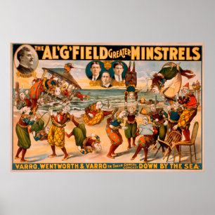 Greater Minstrels - Gruppe von Clowns am Strand Poster